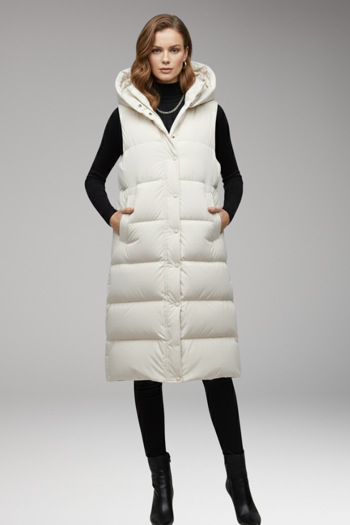 Women’s Vest with Hood and Quilted Surface