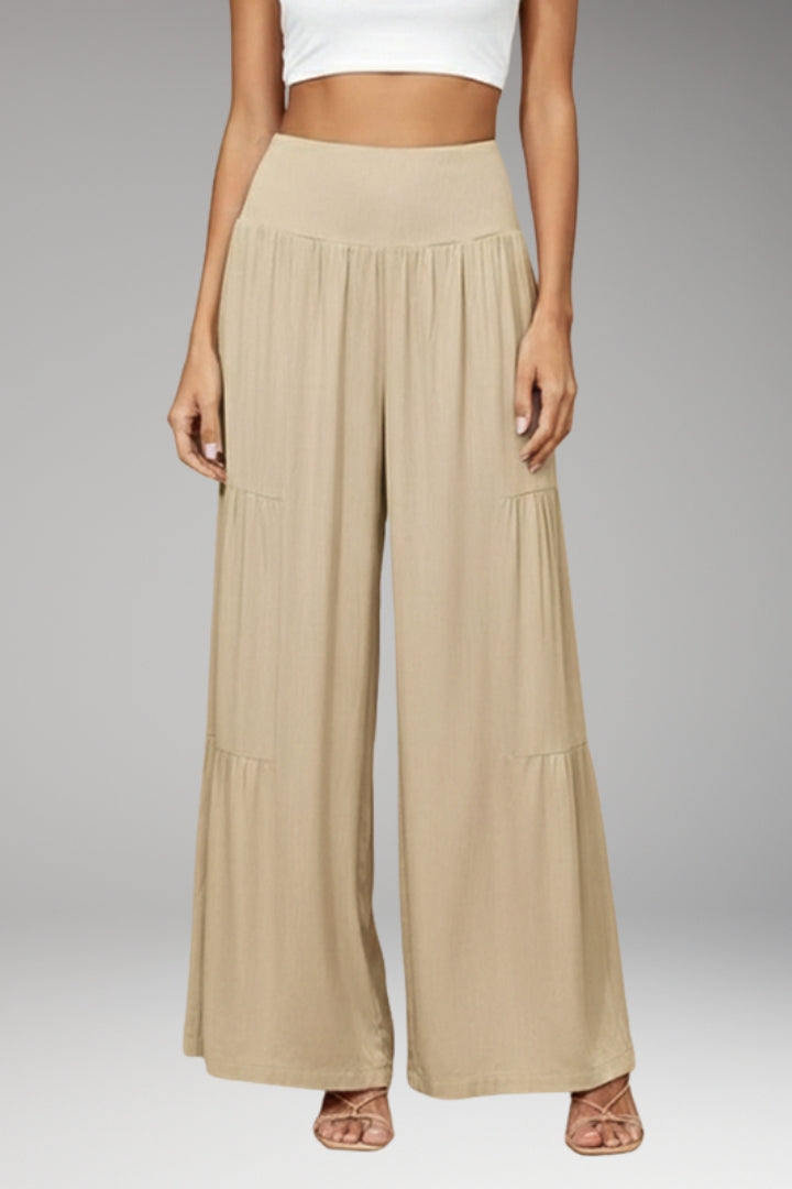 Women's Wide-Leg Trousers with High-Waist and Tiered Design