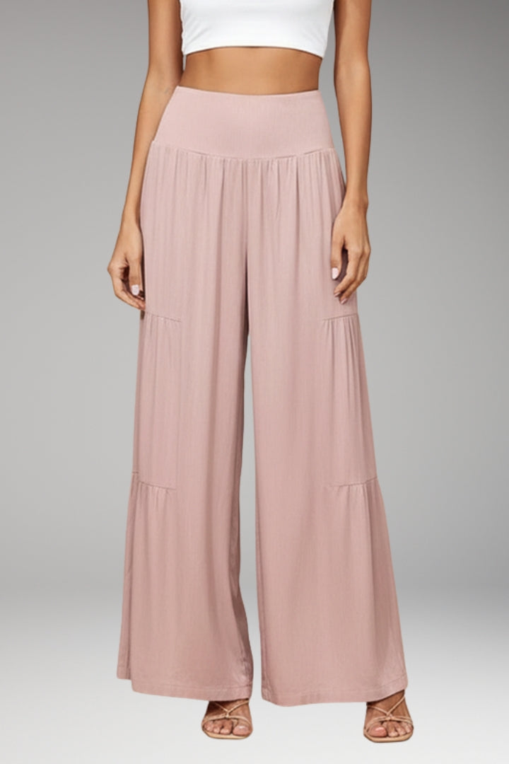 Women's Wide-Leg Trousers with High-Waist and Tiered Design
