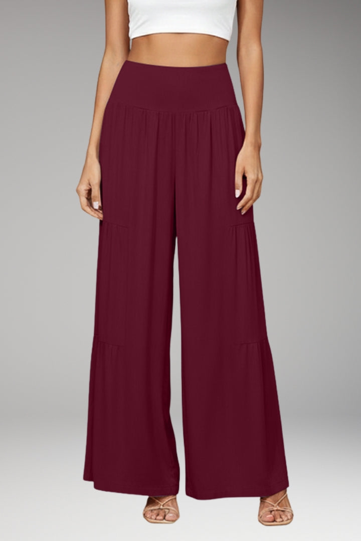 Women's Wide-Leg Trousers with High-Waist and Tiered Design