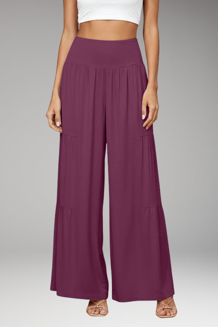 Women's Wide-Leg Trousers with High-Waist and Tiered Design