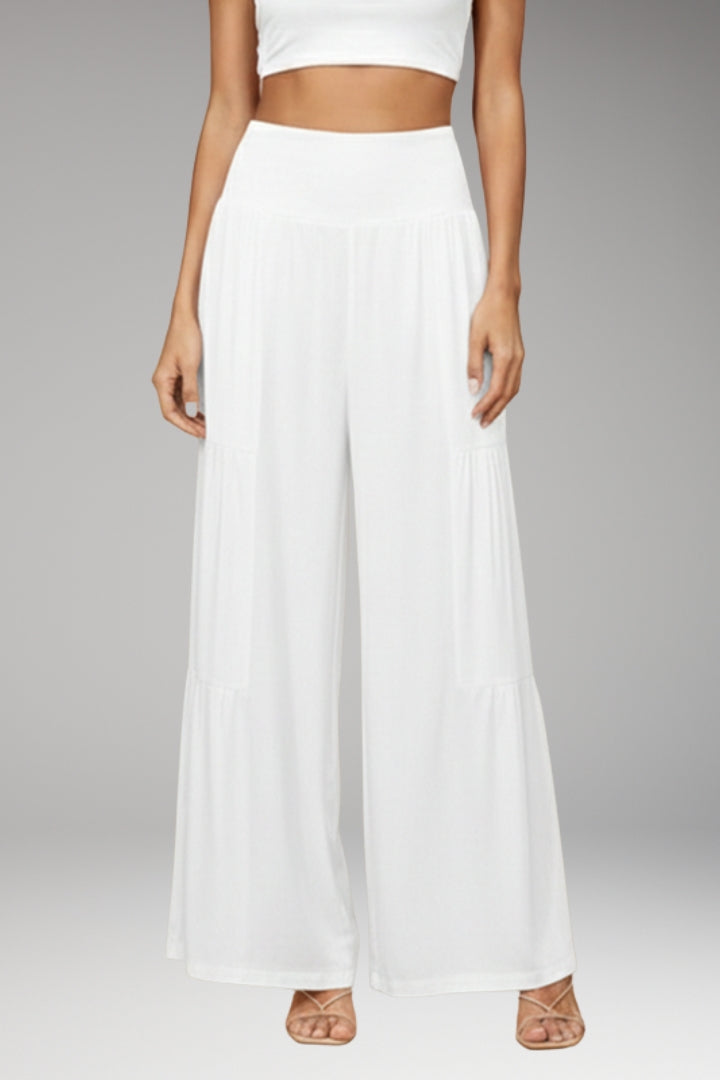 Women's Wide-Leg Trousers with High-Waist and Tiered Design