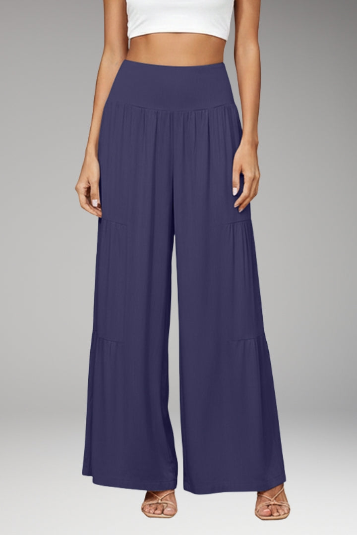 Women's Wide-Leg Trousers with High-Waist and Tiered Design