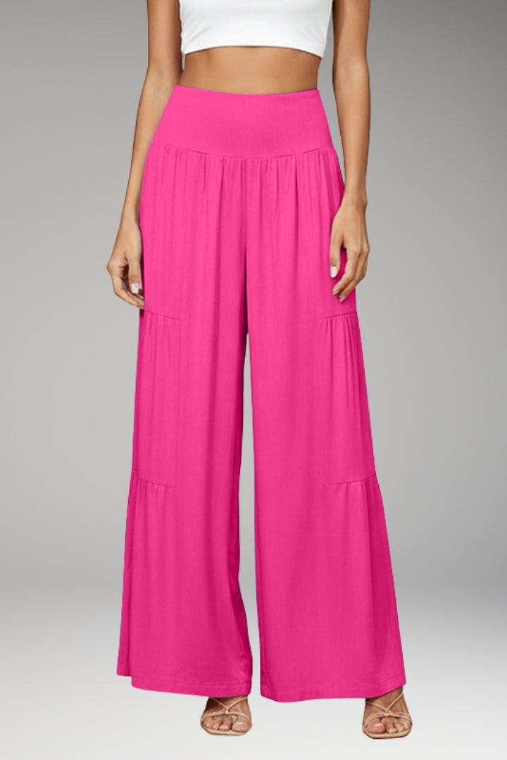 Women's Wide-Leg Trousers with High-Waist and Tiered Design