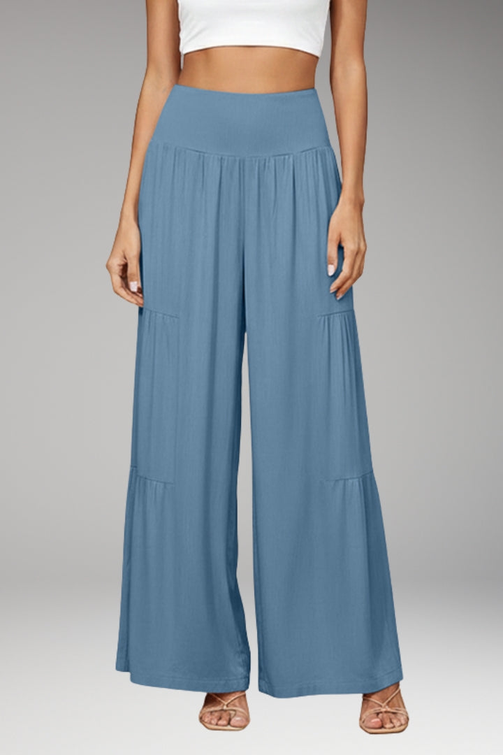 Women's Wide-Leg Trousers with High-Waist and Tiered Design