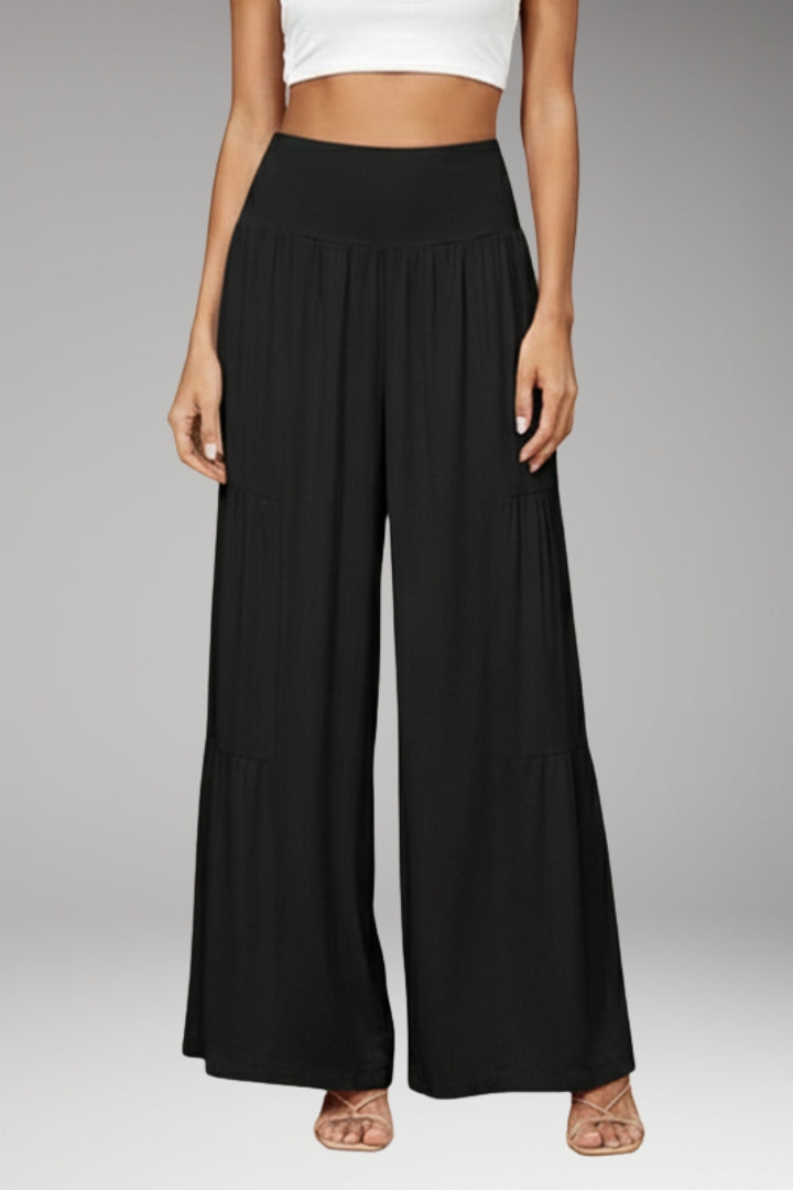 Women's Wide-Leg Trousers with High-Waist and Tiered Design