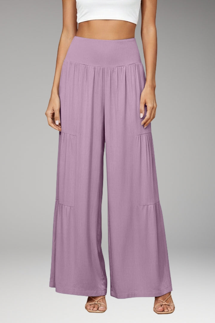 Women's Wide-Leg Trousers with High-Waist and Tiered Design