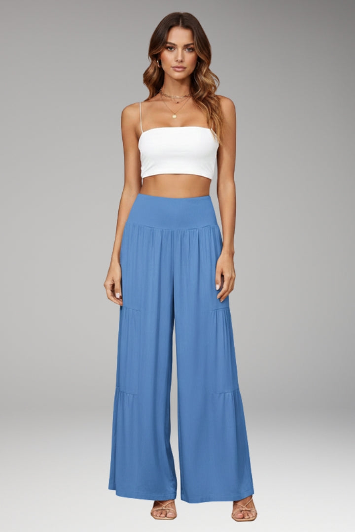 Women's Wide-Leg Trousers with High-Waist and Tiered Design