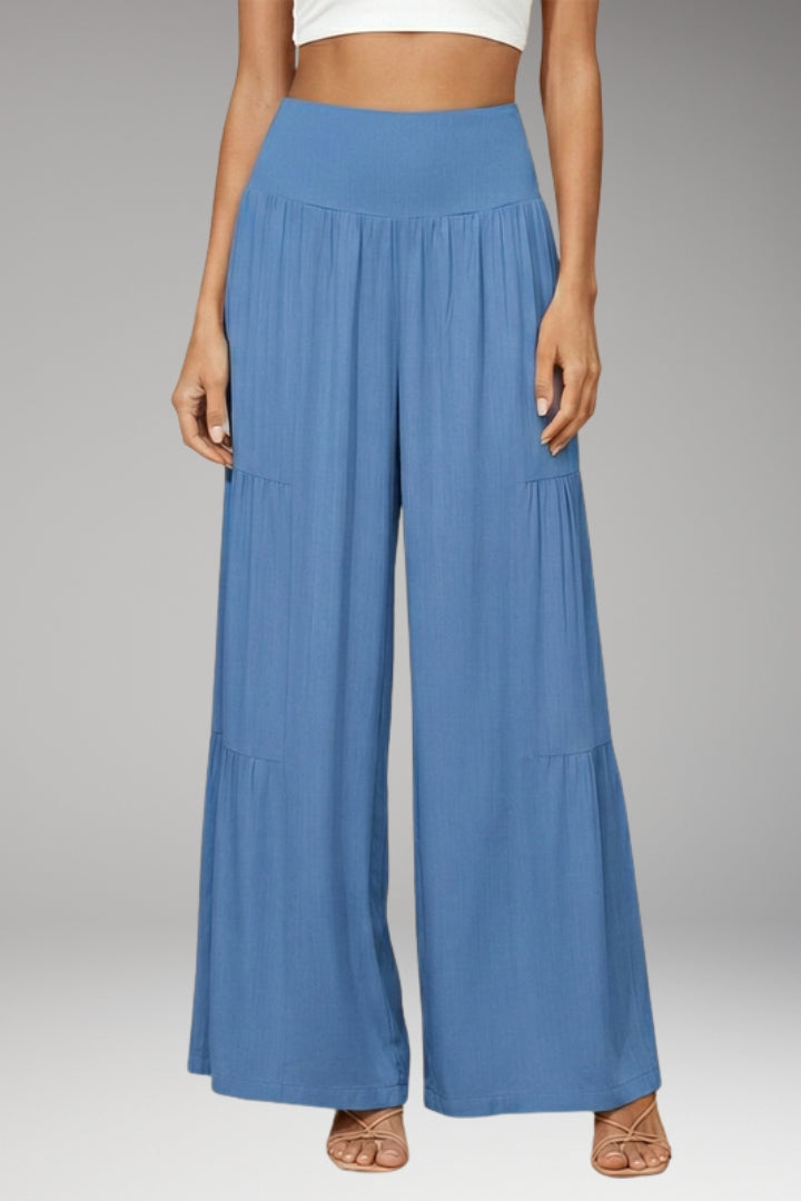 Women's Wide-Leg Trousers with High-Waist and Tiered Design