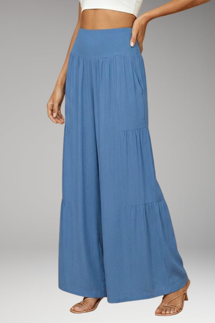 Women's Wide-Leg Trousers with High-Waist and Tiered Design