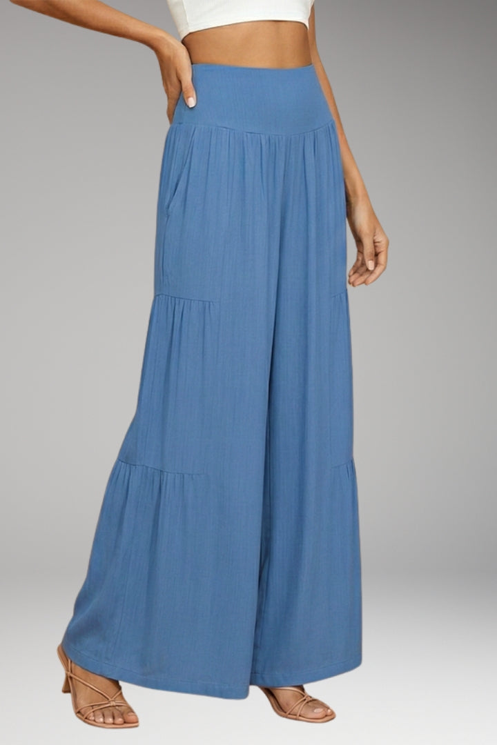 Women's Wide-Leg Trousers with High-Waist and Tiered Design