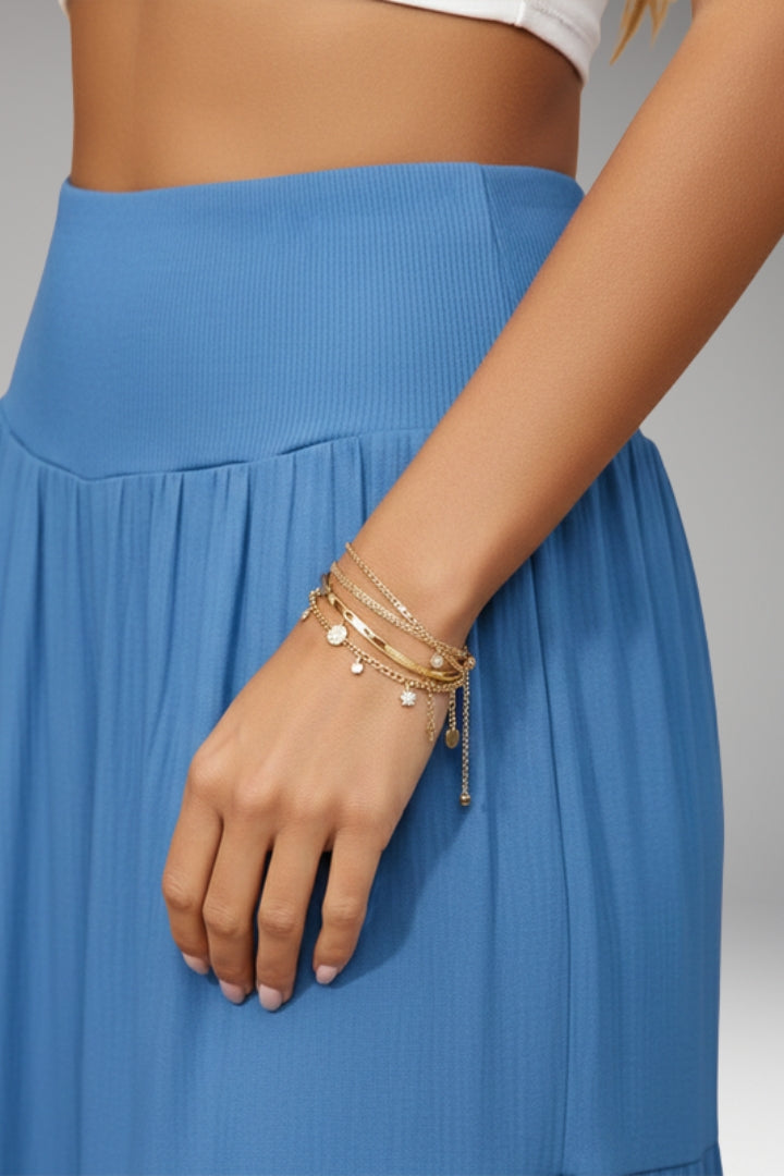 Women's Wide-Leg Trousers with High-Waist and Tiered Design