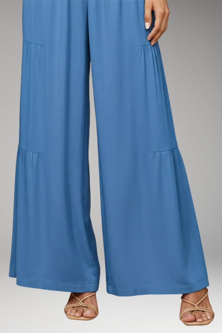 Women's Wide-Leg Trousers with High-Waist and Tiered Design