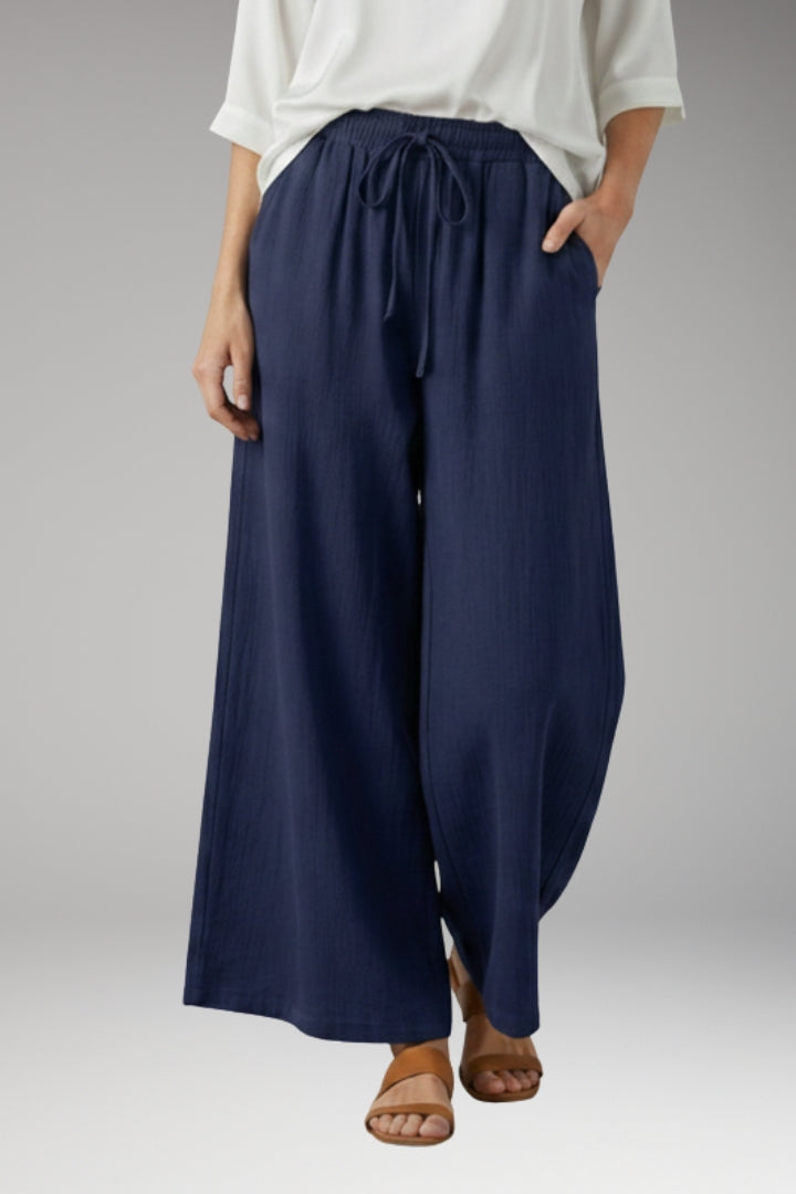 Women's Wide-Leg Trousers with High-Waisted Fit and Drawstring Waistband