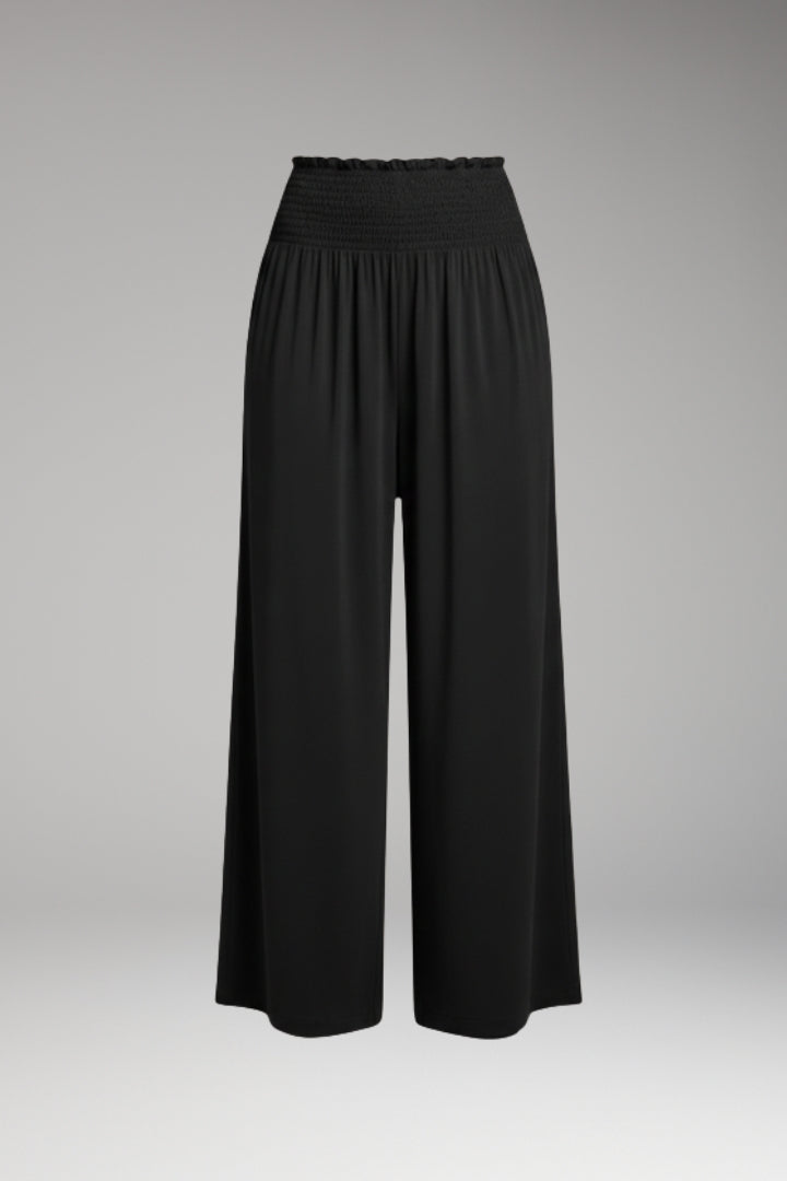 Women's Wide-Leg Trousers with High-Waisted Fit and Smocked Waistband