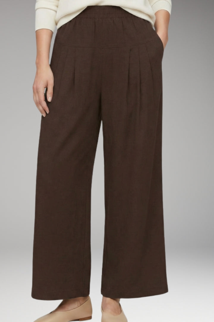 Women's Wide-Leg Trousers with Pleated Front and Side Pockets