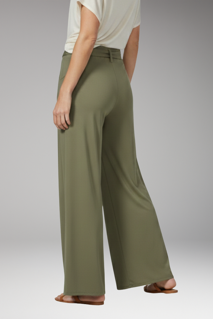 Women's Wide-Legged Trousers with High Waist and Tie Belt
