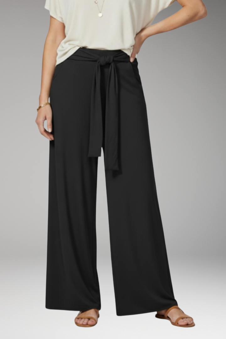 Women's Wide-Legged Trousers with High Waist and Tie Belt