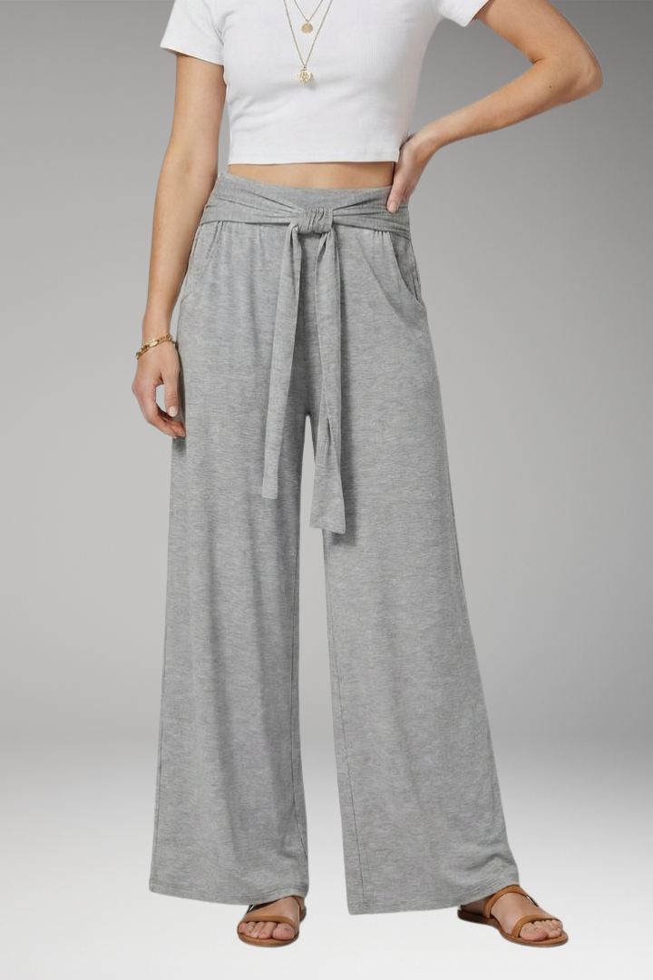 Women's Wide-Legged Trousers with High Waist and Tie Belt