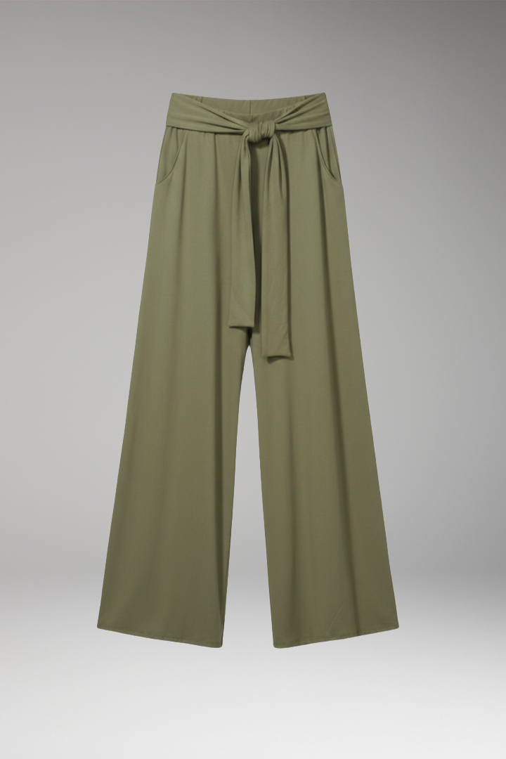 Women's Wide-Legged Trousers with High Waist and Tie Belt