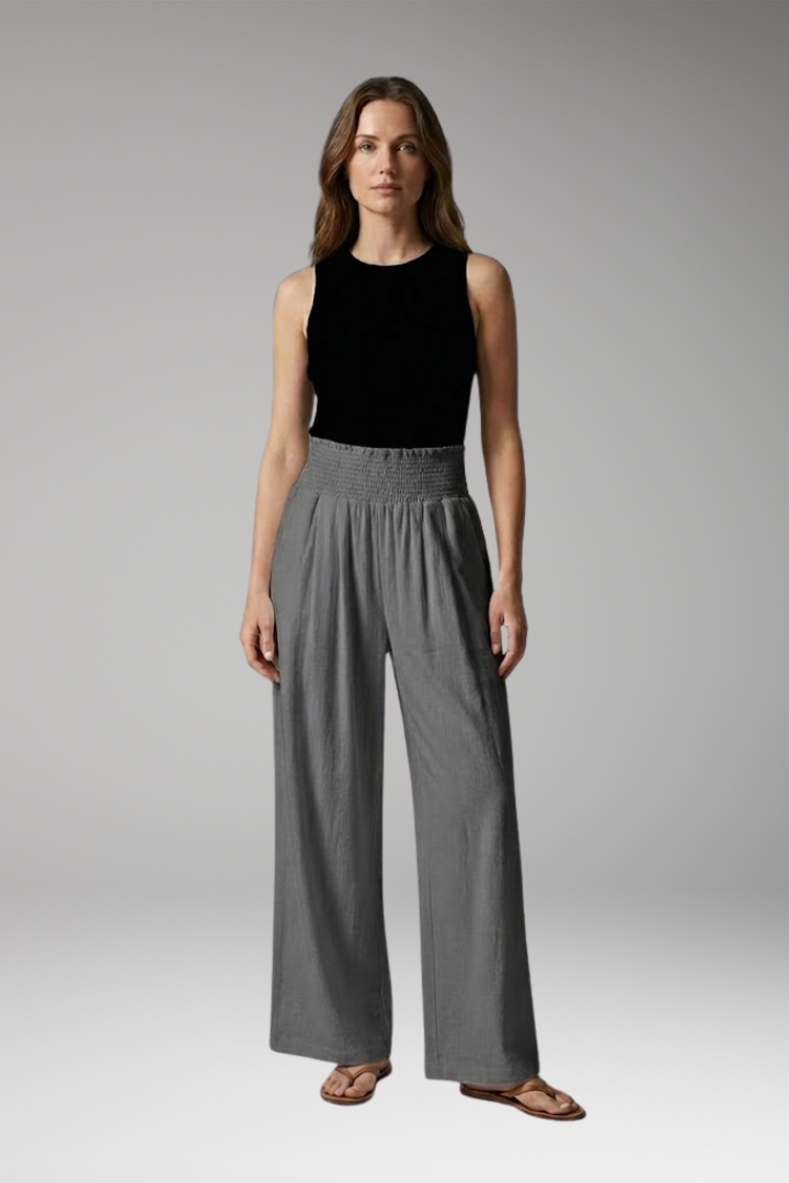 Women's Wide-leg Beach Pants with High-waisted and Elastic Waistband