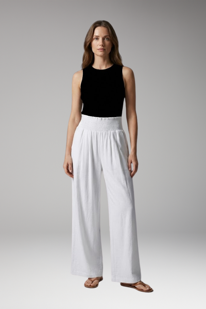 Women's Wide-leg Beach Pants with High-waisted and Elastic Waistband