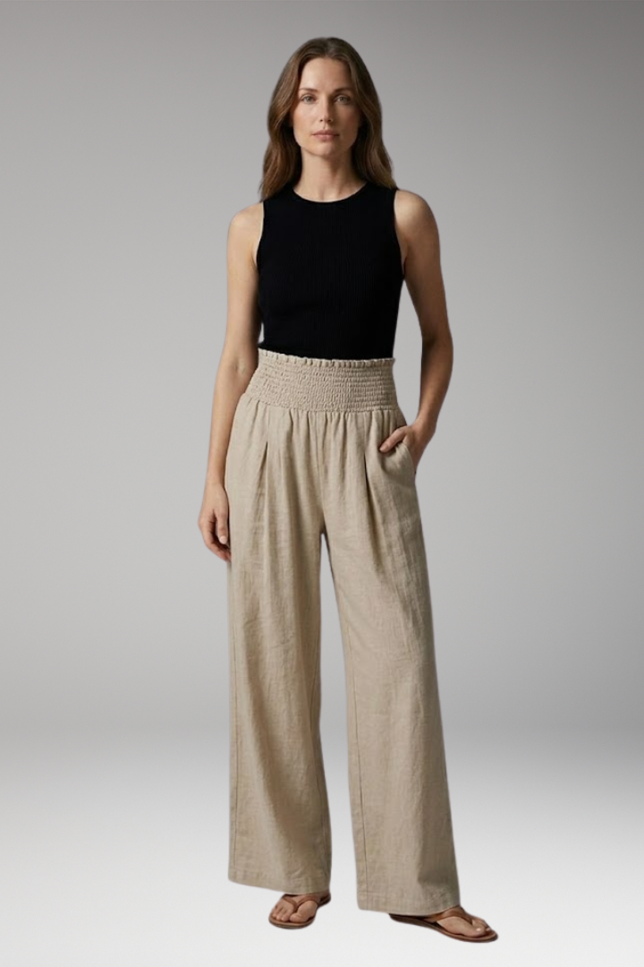 Women's Wide-leg Beach Pants with High-waisted and Elastic Waistband