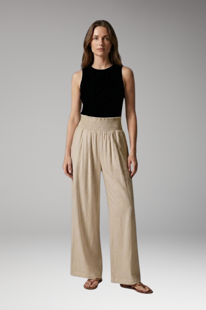 Women's Wide-leg Beach Pants with High-waisted and Elastic Waistband