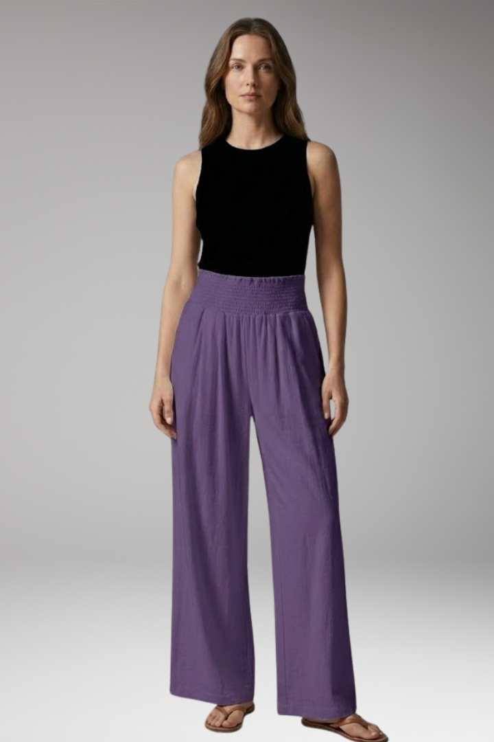 Women's Wide-leg Beach Pants with High-waisted and Elastic Waistband