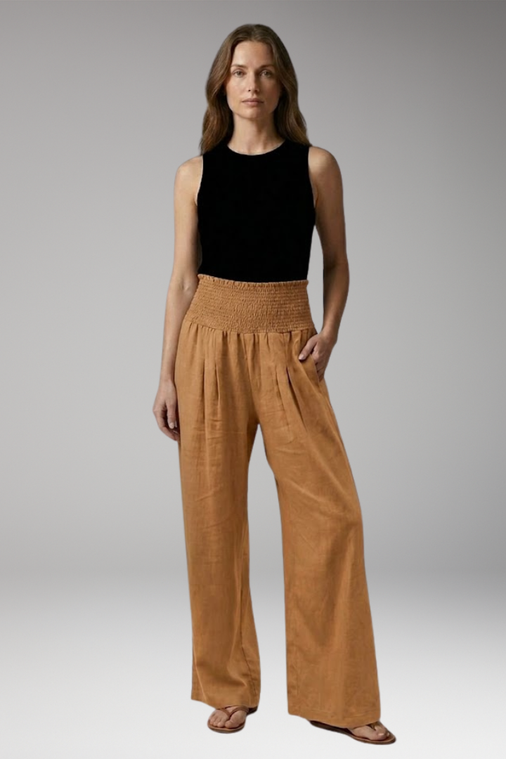 Women's Wide-leg Beach Pants with High-waisted and Elastic Waistband