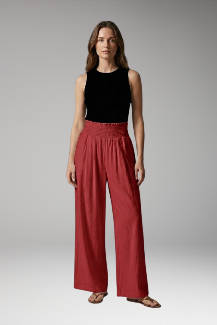 Women's Wide-leg Beach Pants with High-waisted and Elastic Waistband