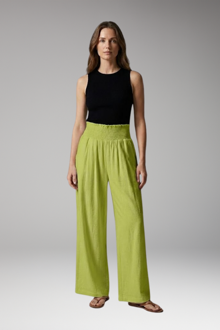 Women's Wide-leg Beach Pants with High-waisted and Elastic Waistband