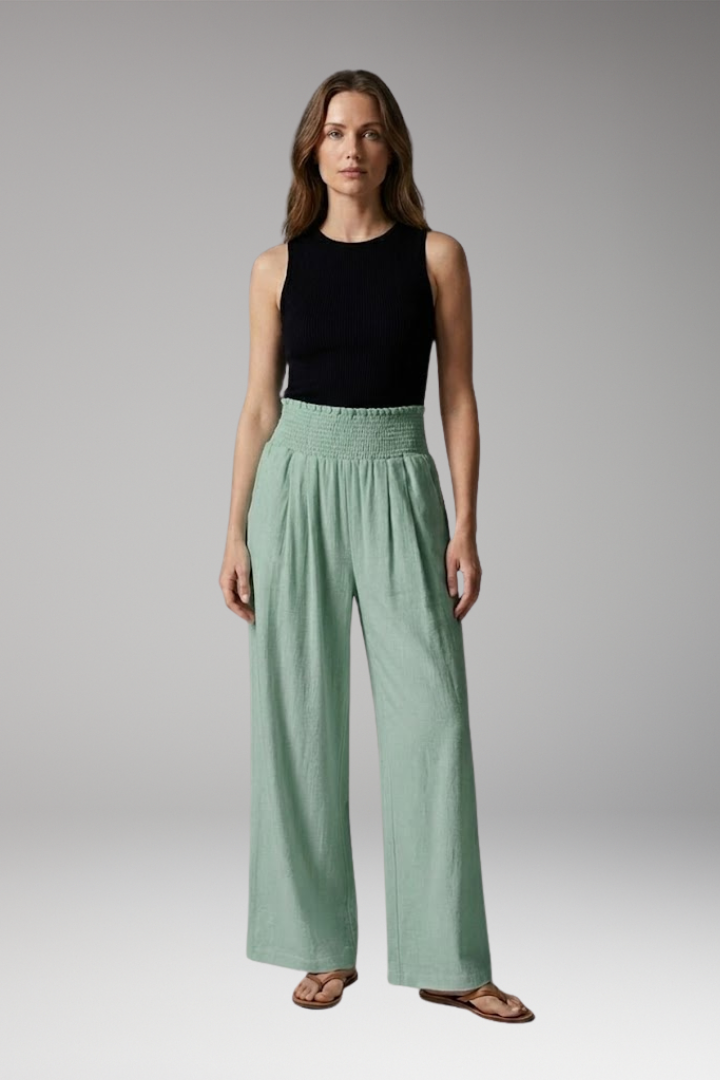Women's Wide-leg Beach Pants with High-waisted and Elastic Waistband