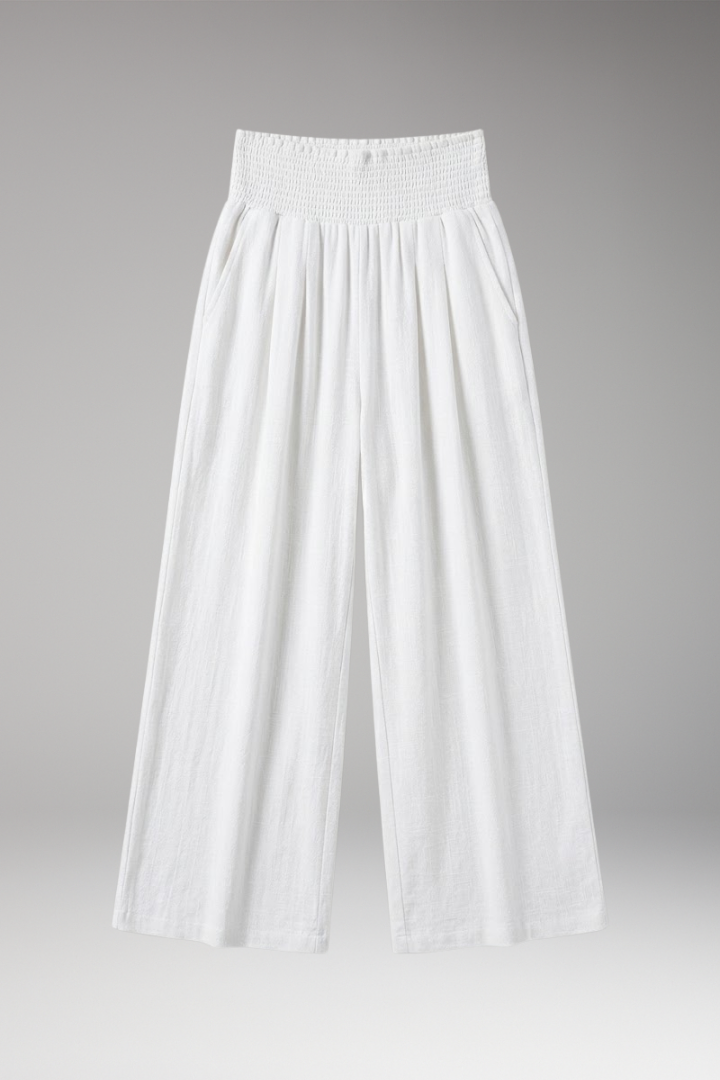 Women's Wide-leg Beach Pants with High-waisted and Elastic Waistband