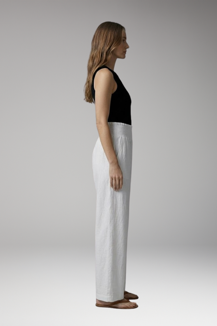 Women's Wide-leg Beach Pants with High-waisted and Elastic Waistband