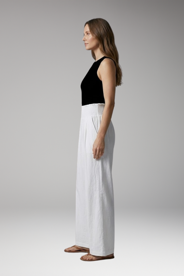 Women's Wide-leg Beach Pants with High-waisted and Elastic Waistband