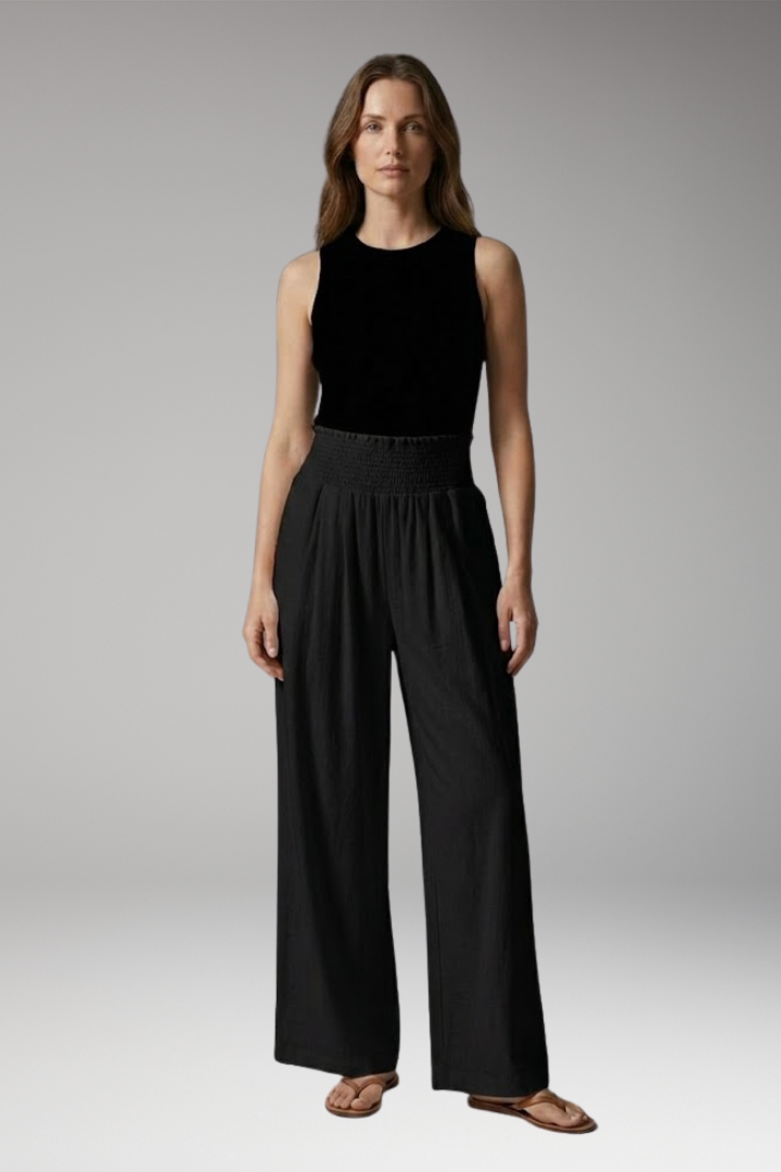 Women's Wide-leg Beach Pants with High-waisted and Elastic Waistband