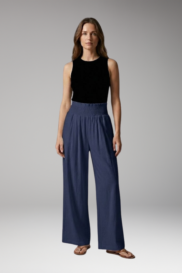 Women's Wide-leg Beach Pants with High-waisted and Elastic Waistband