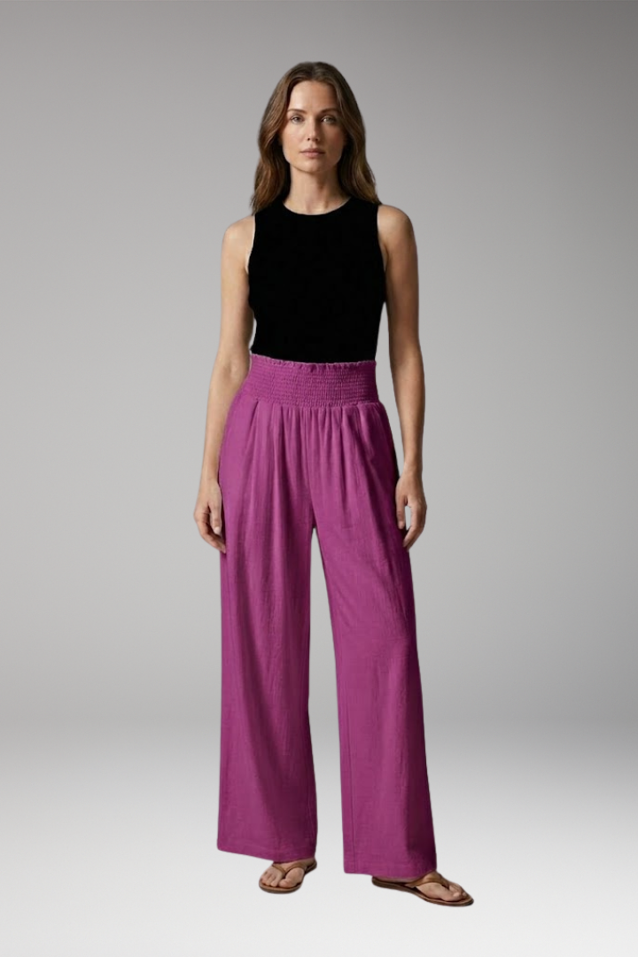 Women's Wide-leg Beach Pants with High-waisted and Elastic Waistband