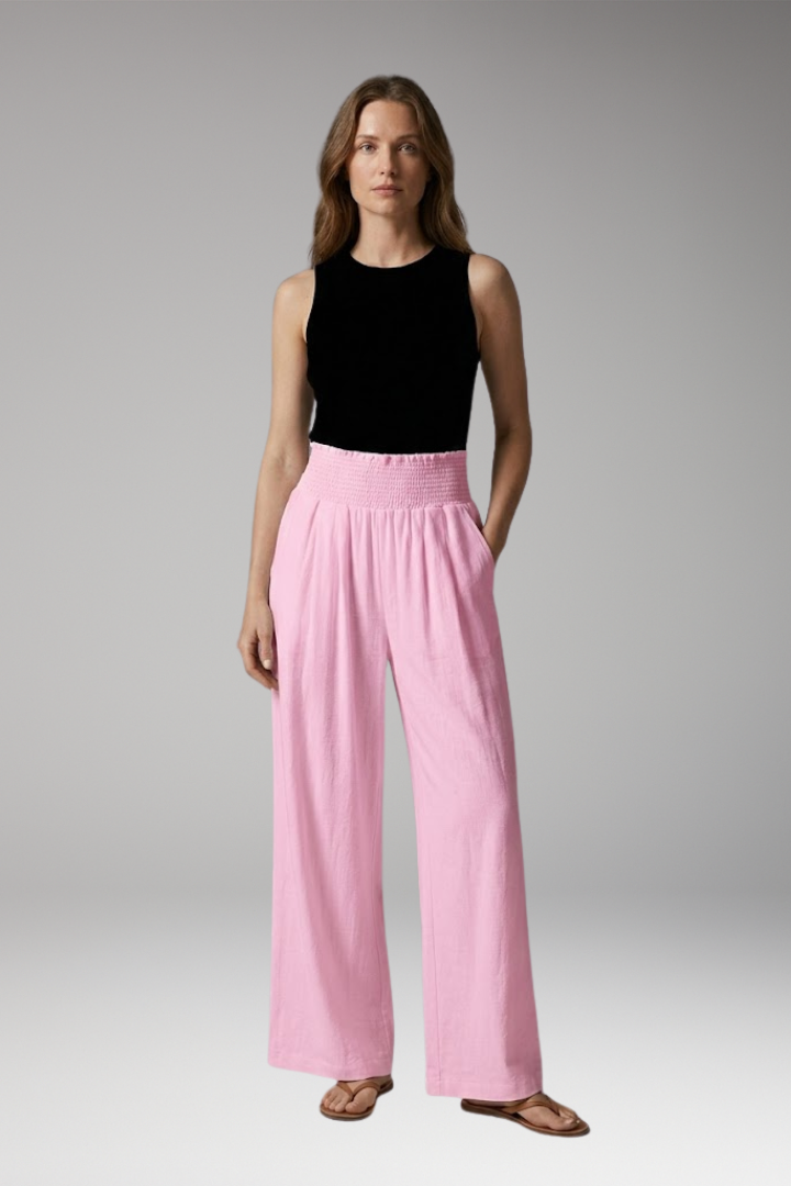 Women's Wide-leg Beach Pants with High-waisted and Elastic Waistband