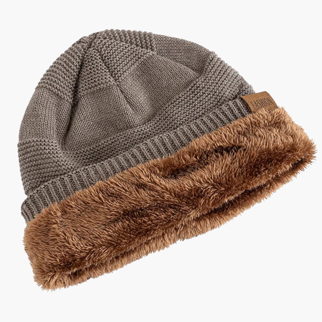 Women's Winter Beanie with Fleece Lining and Ribbed Knit Texture
