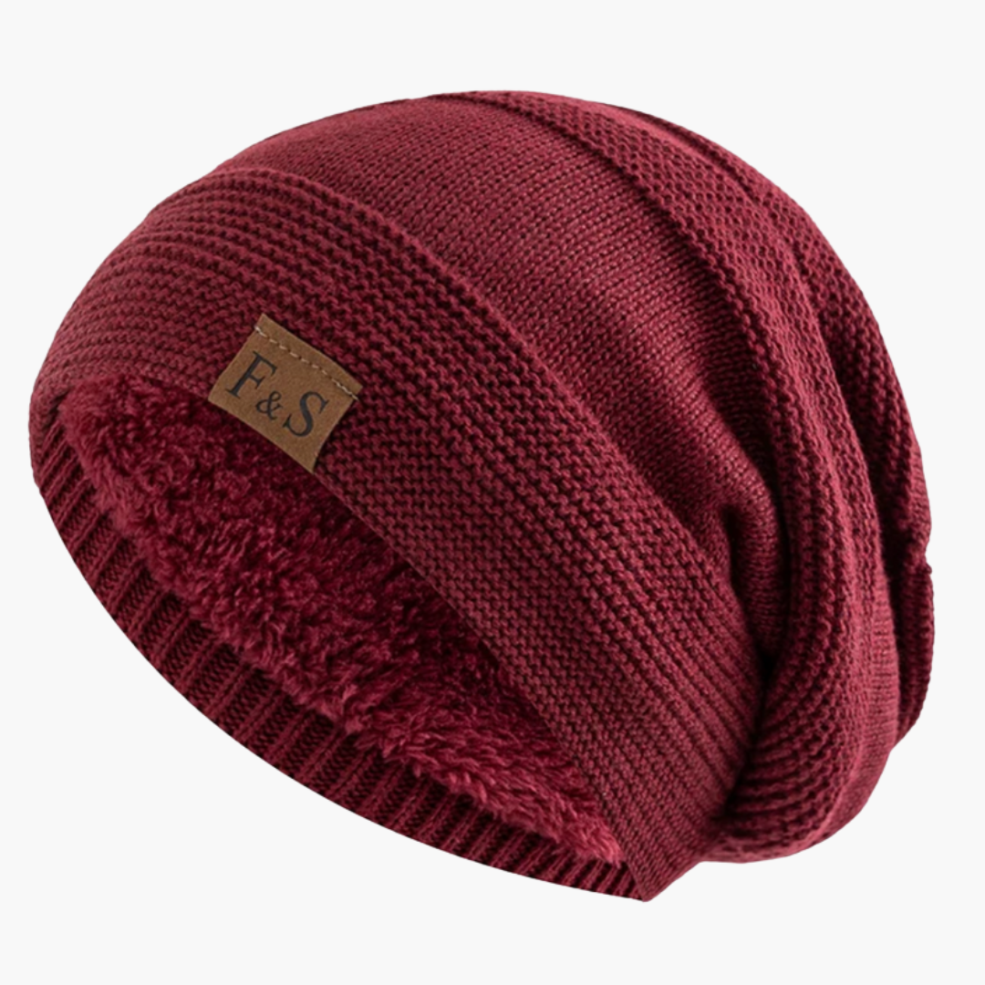 Women's Winter Beanie with Fleece Lining and Ribbed Knit Texture