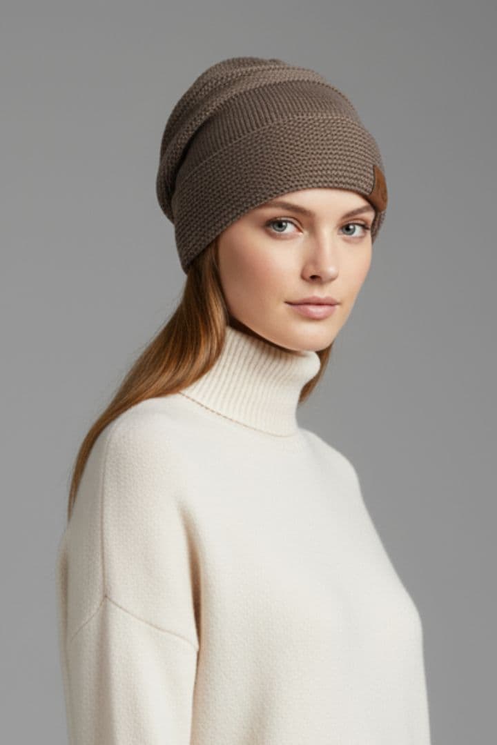 Women’s Beanie with Ribbed Surface and Fleece Lining