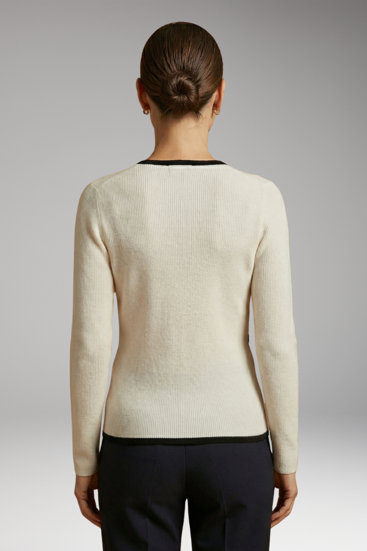 Women's Wrap Knit Top with V-Neck and Contrasting Trim