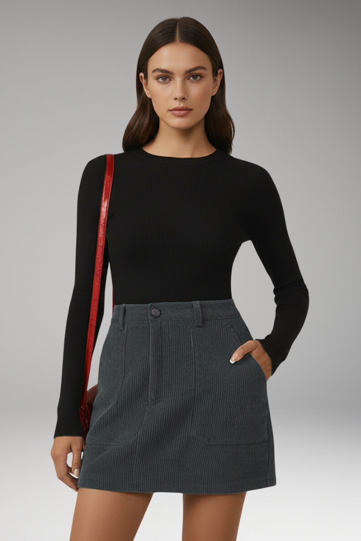 Women's A-Line Skirt with Pocket and Plain Outer Surface