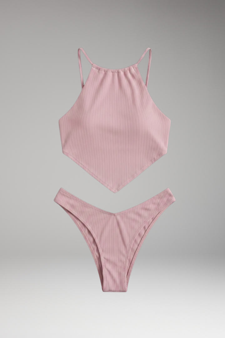 Women's Bikini Set with Halter Neck and High-Cut Bottom