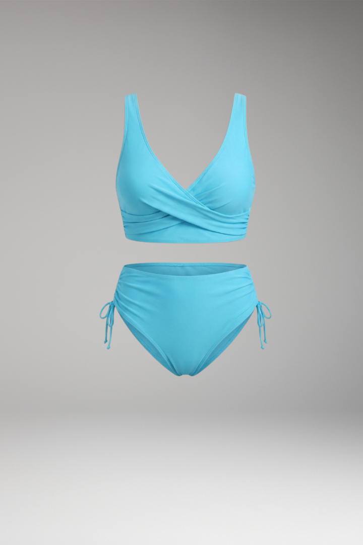 Women's Bikini Set with Wrap-Design Top and Adjustable Tie-Side Bottoms