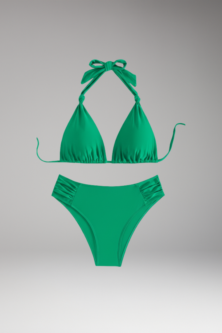 Women's Bikini with Triangle Top and High-Waisted Bottoms