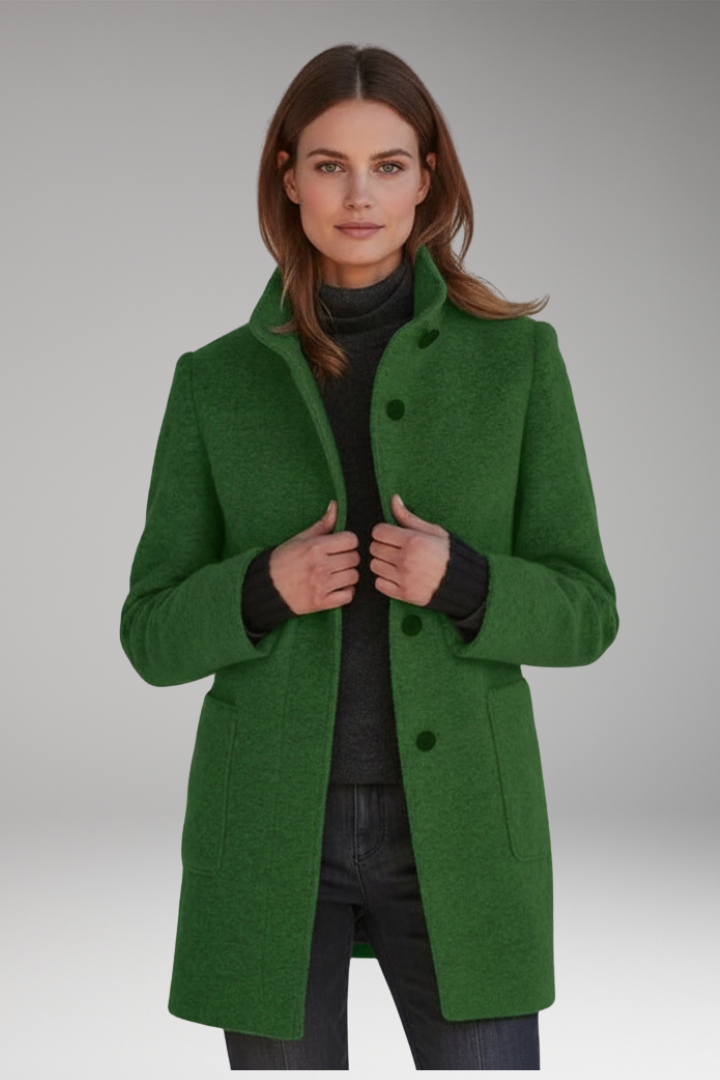 Women’s Coat with High Collar and Button Closure