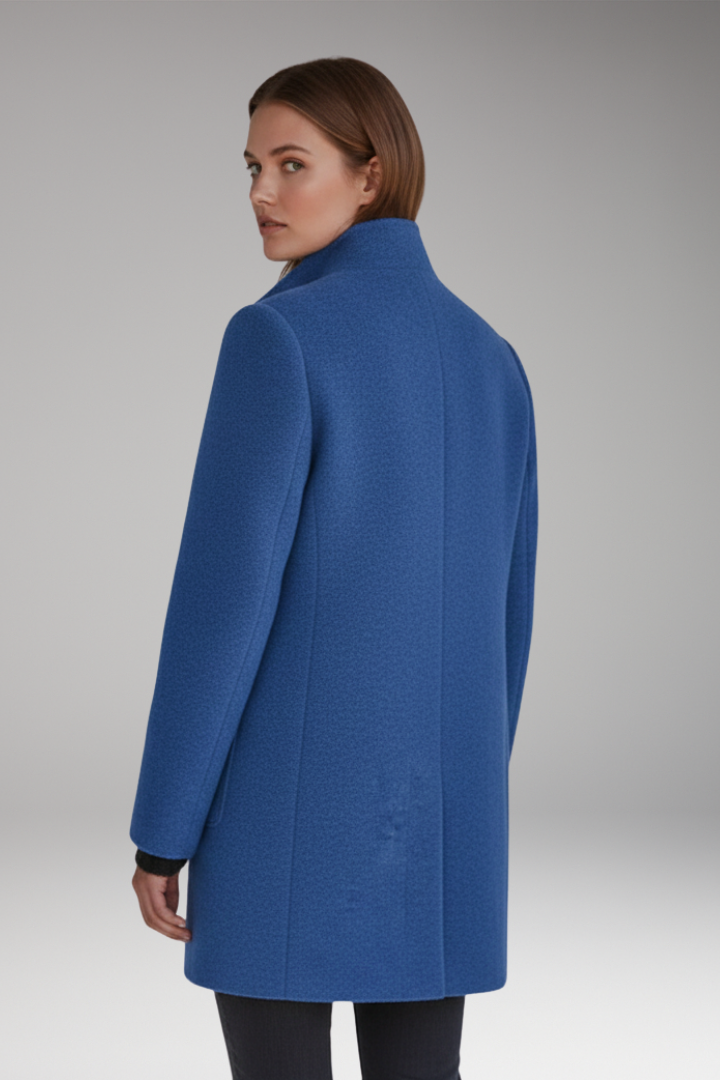 Women’s Coat with High Collar and Button Closure